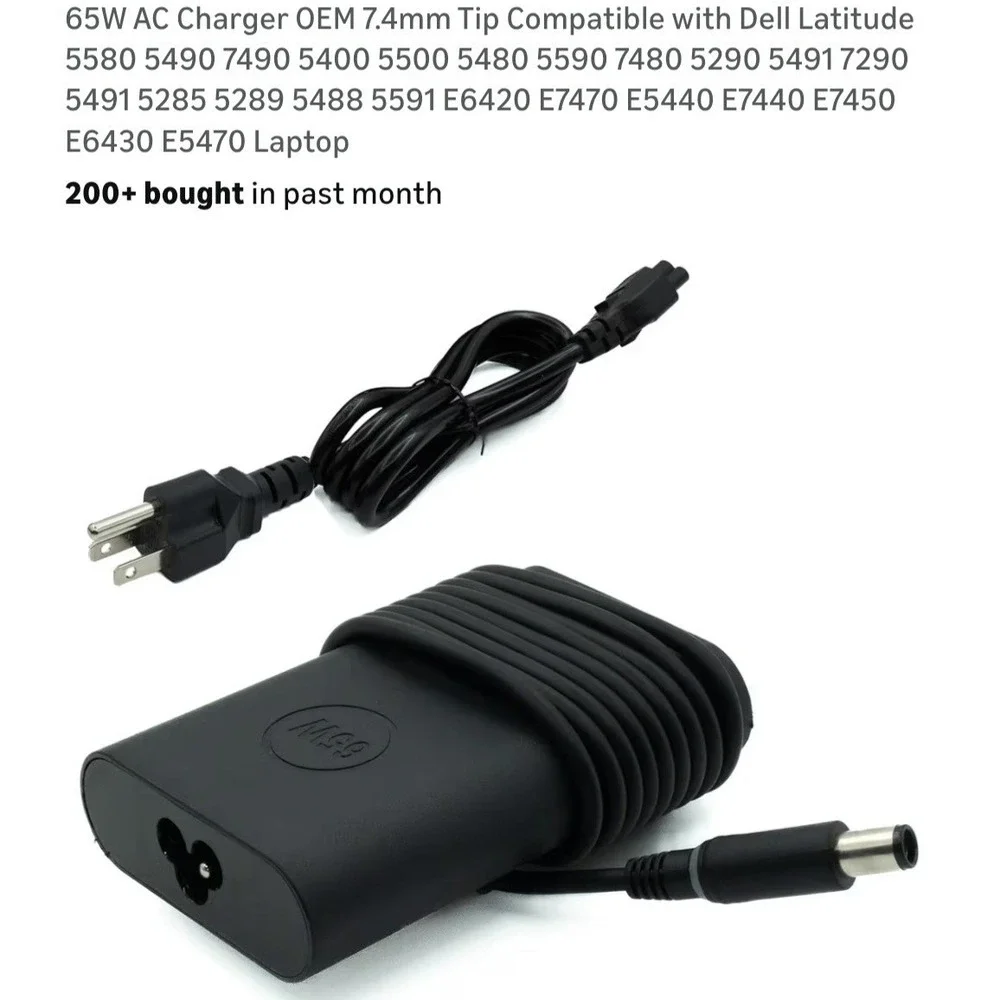 DELL E6430 E5470 And More 65W AC Laptop Cord‎ Power Charger